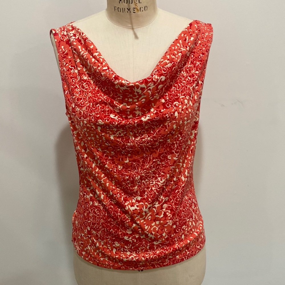 BCBG coral floral sleeveless blouse size M